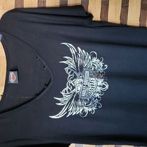 Harley Davidson Black Silver Foil V-Neck Graphic Tee